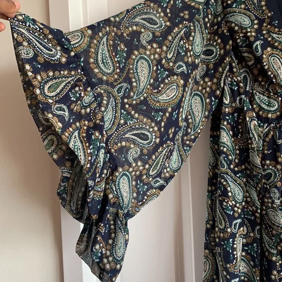 Betsey Johnson Paisley Dress Blue 4 V-neck Ruffle Party Wedding Guest Vacation - Picture 6 of 17